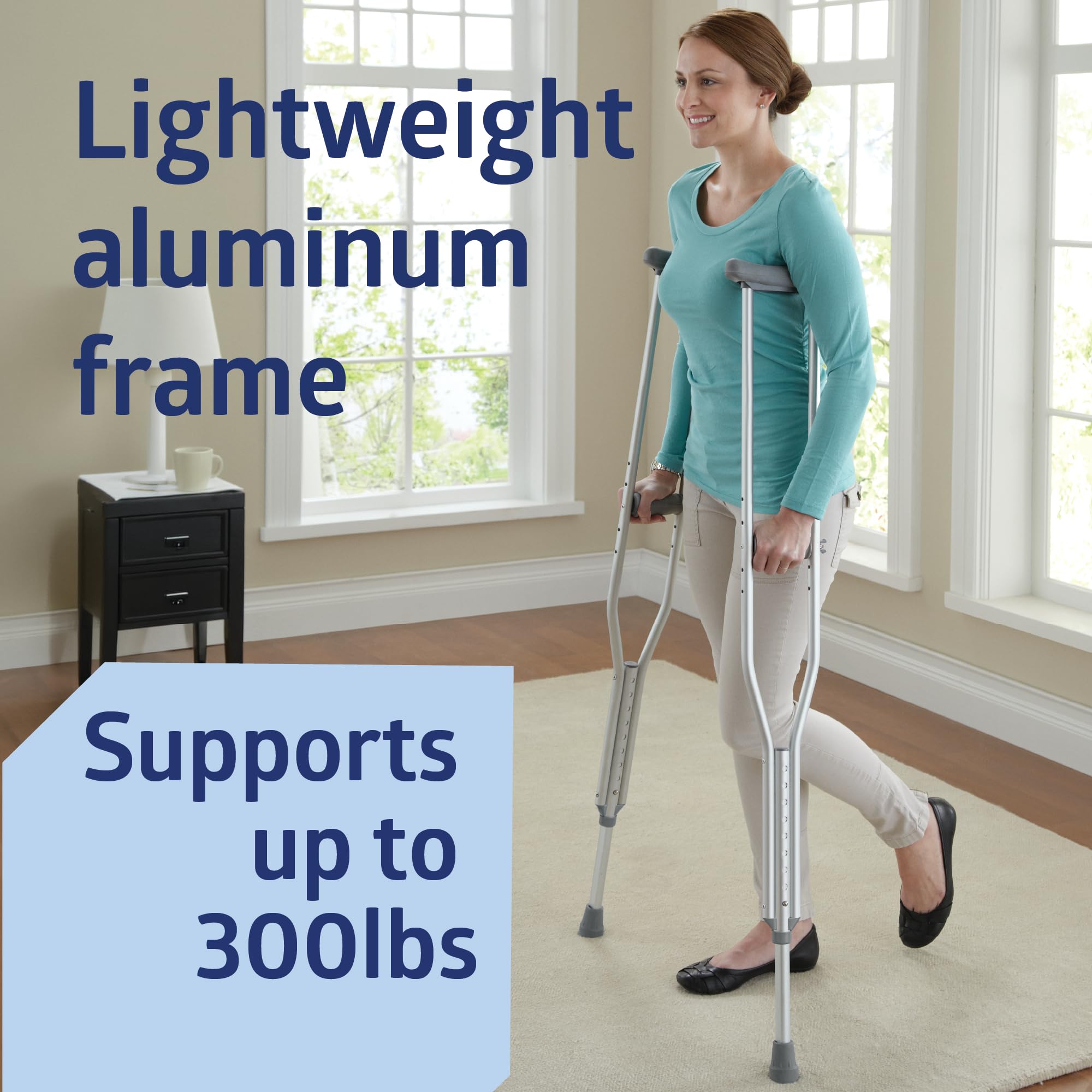 Medline crutches pushbutton height adjustment detail for easy fitting