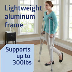Medline crutches pushbutton height adjustment detail for easy fitting