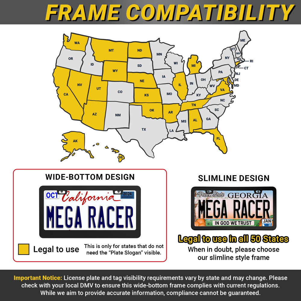 Mega Racer two-piece frame demo showing easy plate insertion and secure closure