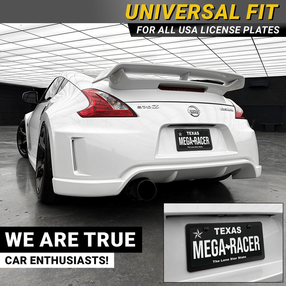 Mega Racer side profile showing slim edge design for unobstructed plate view