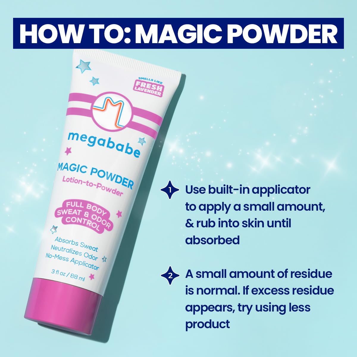 Megababe aplicado en pies para absorber humedad y neutralizar olor