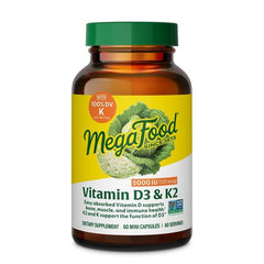 MegaFood envase frontal de Vitamin D3 & K2 mostrando la marca y beneficios