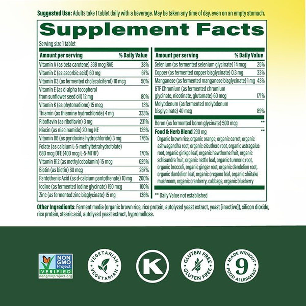 MegaFood ingredientes de alimentos reales como naranja y brócoli para nutrición
