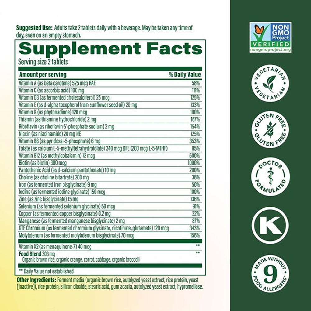 MegaFood nutrition label close-up listing vitamins and minerals