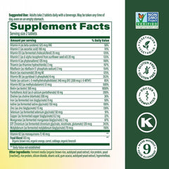MegaFood nutrition label close-up listing vitamins and minerals
