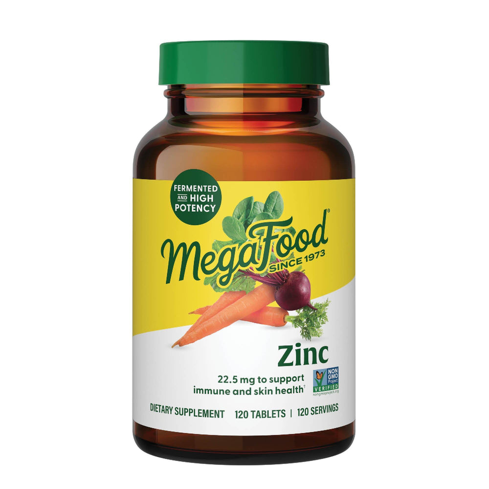 MegaFood envase frontal de Zinc Bisglycinate mostrando cantidad y marca