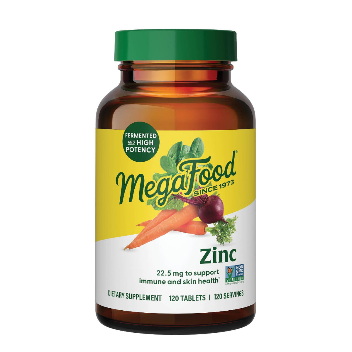 MegaFood envase frontal de Zinc Bisglycinate mostrando cantidad y marca