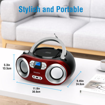 MEGATEK back panel ports showing USB, AUX, and power for versatile connectivity