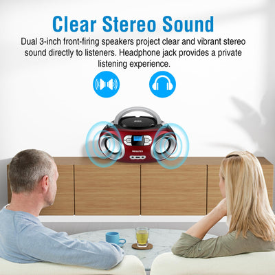 MEGATEK speaker grille close-up highlighting dual 3-inch drivers for clear stereo sound