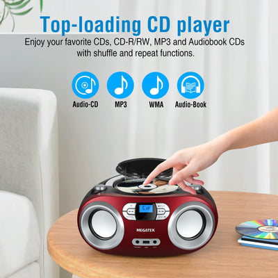 MEGATEK boombox with headphones connected illustrating private listening convenience