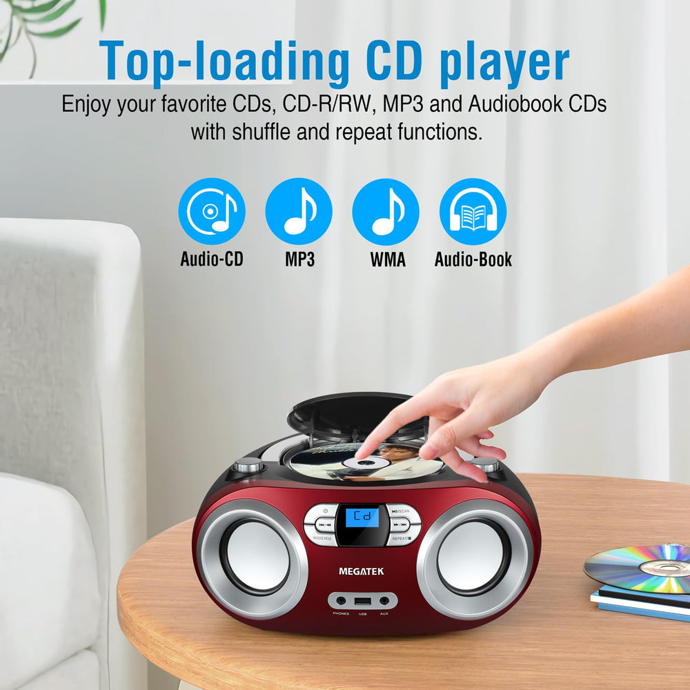 MEGATEK boombox with headphones connected illustrating private listening convenience