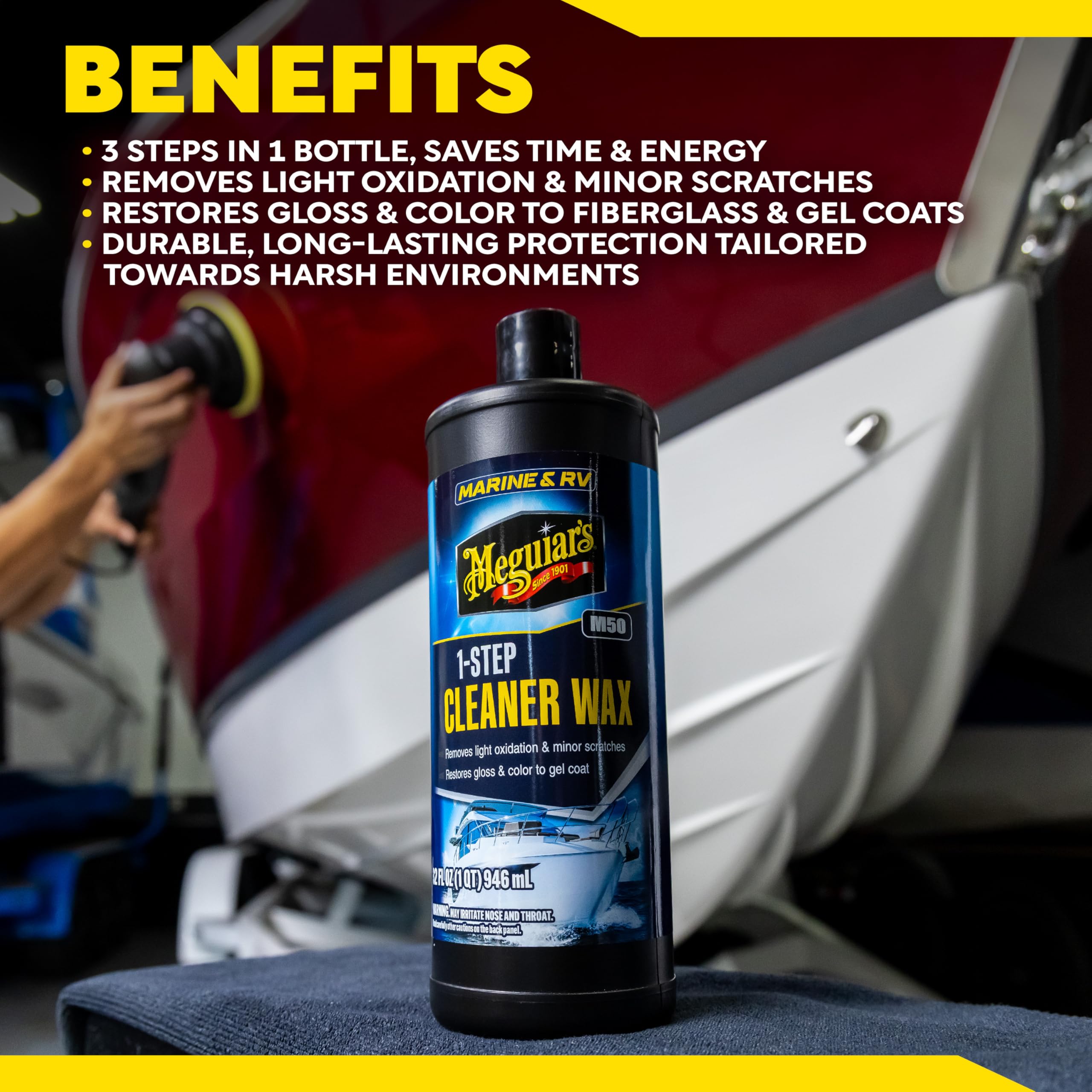 Aplicación de Meguiar's M50 en RV por manos, acabado brillante y protegido