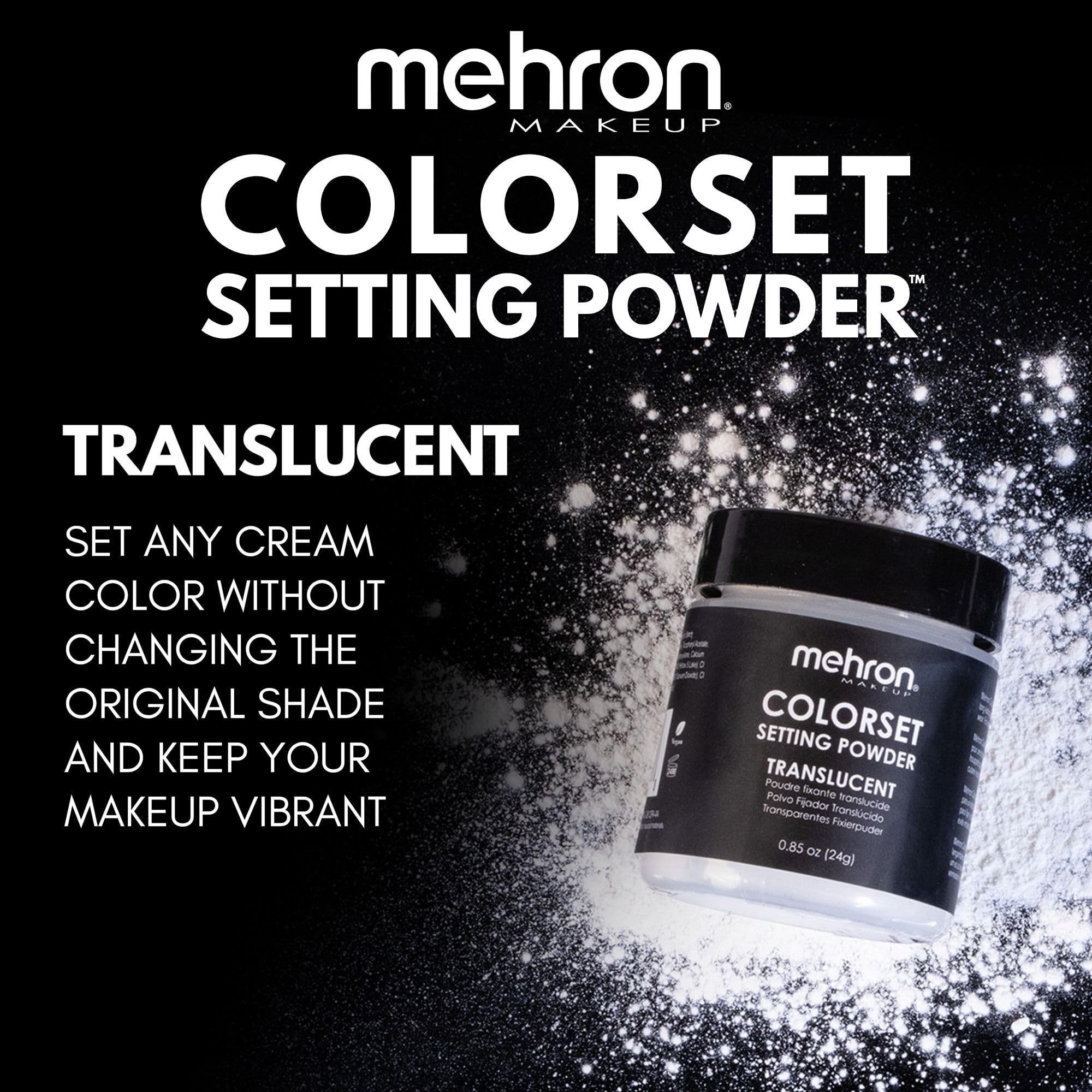 Mehron Makeup polvo fijando maquillaje en modelo con resultado natural