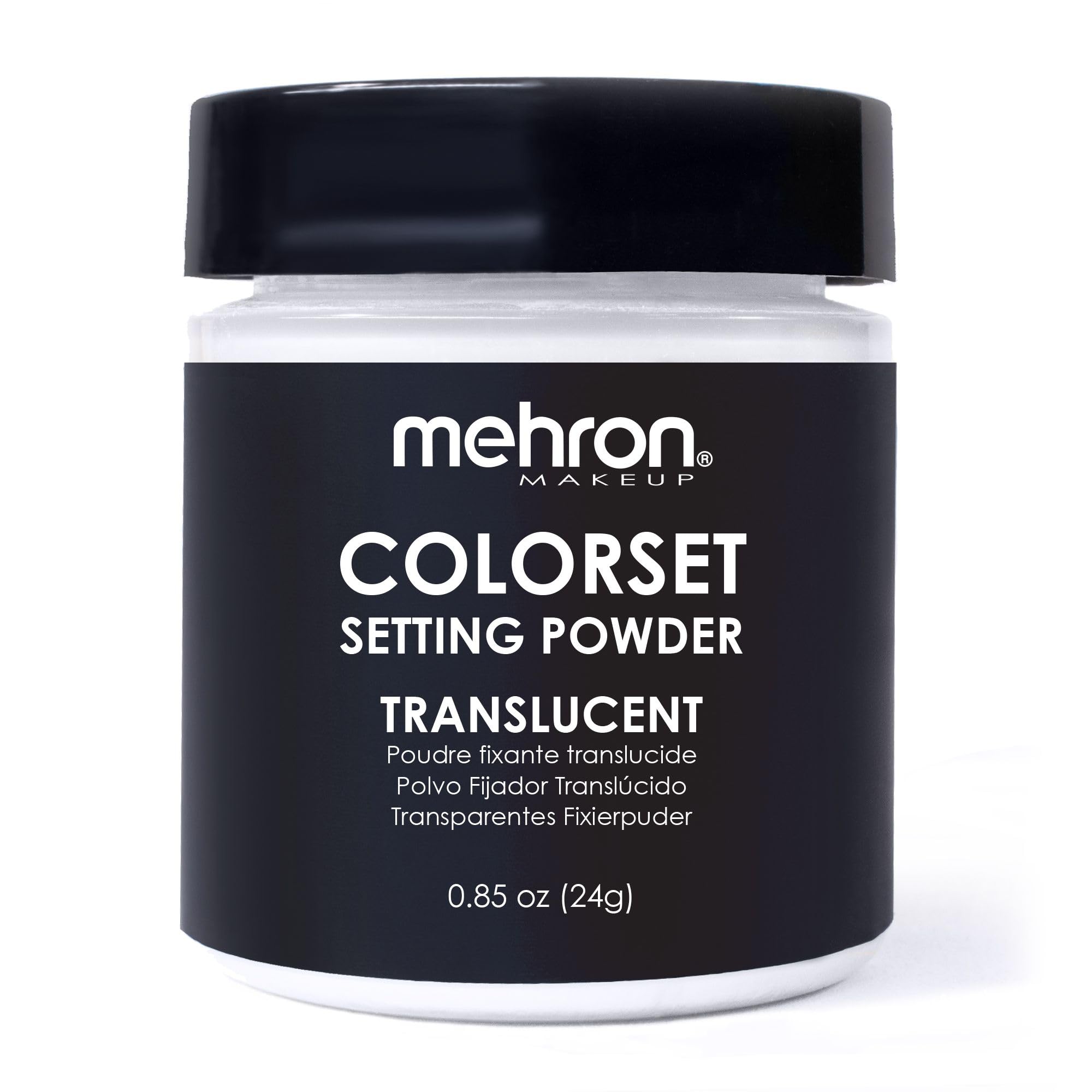 Mehron Makeup envase frontal translúcido, presenta acabado profesional