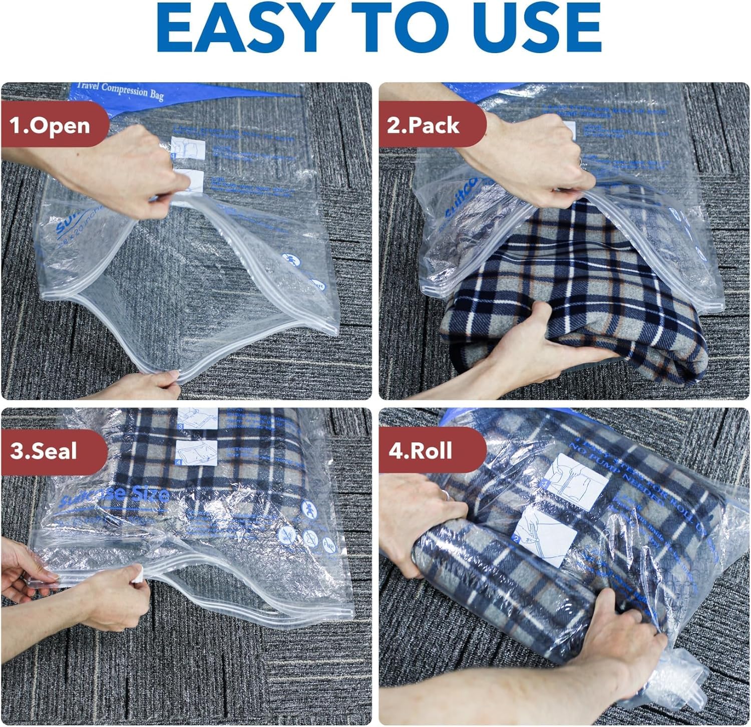 MEIQIHOME comparación antes y después comprimiendo ropa voluminosa