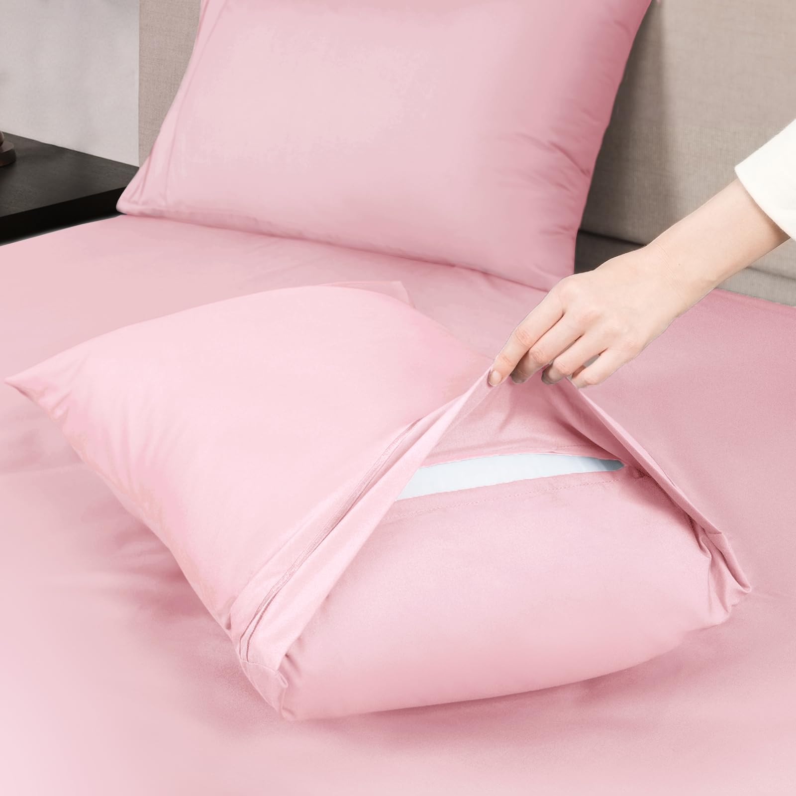 Mejoroom fundas tipo sobre mostrando cierre y acabado liso para almohadas
