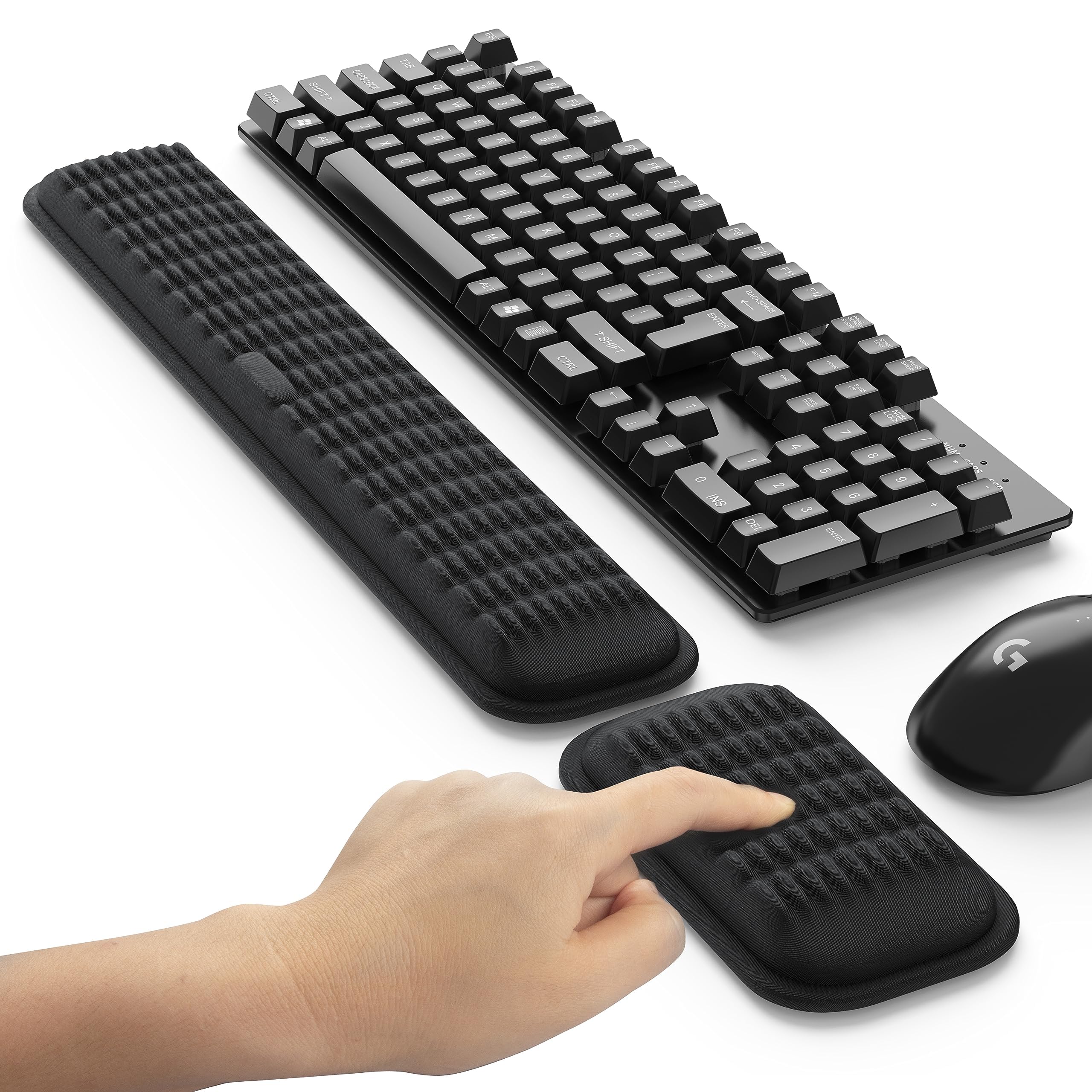 MEKASS vista frontal del set reposamuñecas con diseño compacto y ergonomía