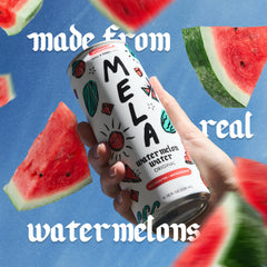 Mela Water pouring into a glass to show refreshing appearance and drinkability
