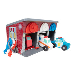 Melissa & Doug garaje frontal con asas mostrando almacenamiento portátil