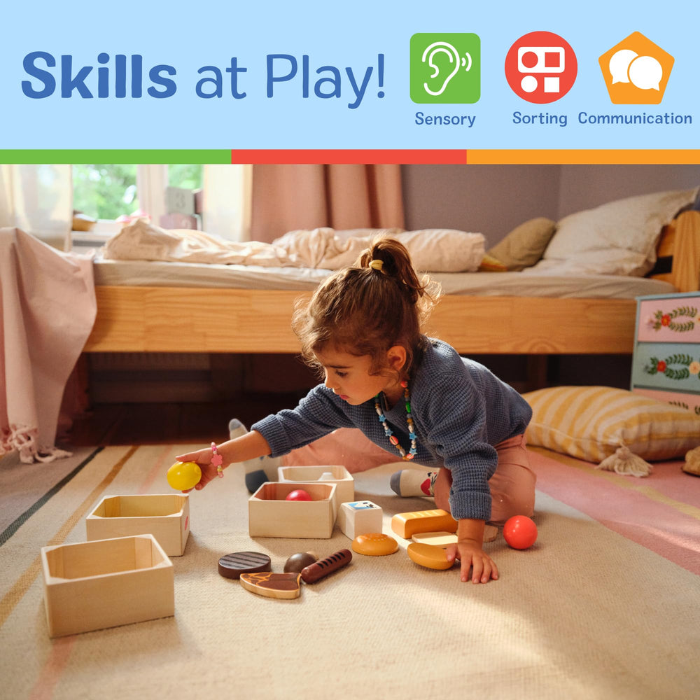 Melissa & Doug set usado en una cocinita de juguete para juego imaginativo conjunto