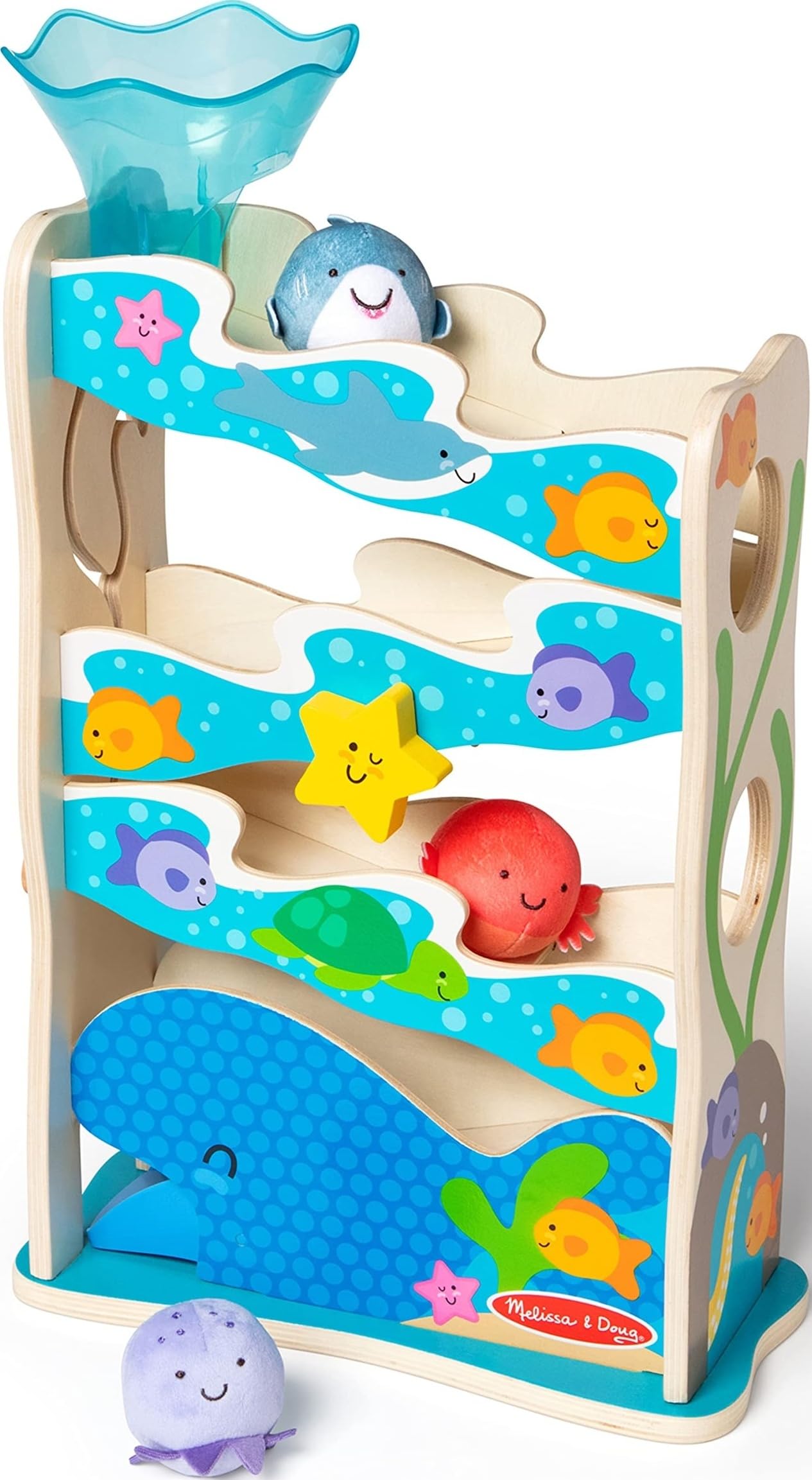 Melissa & Doug tobogán frontal mostrando rampa oceánica y figuras, diversión segura