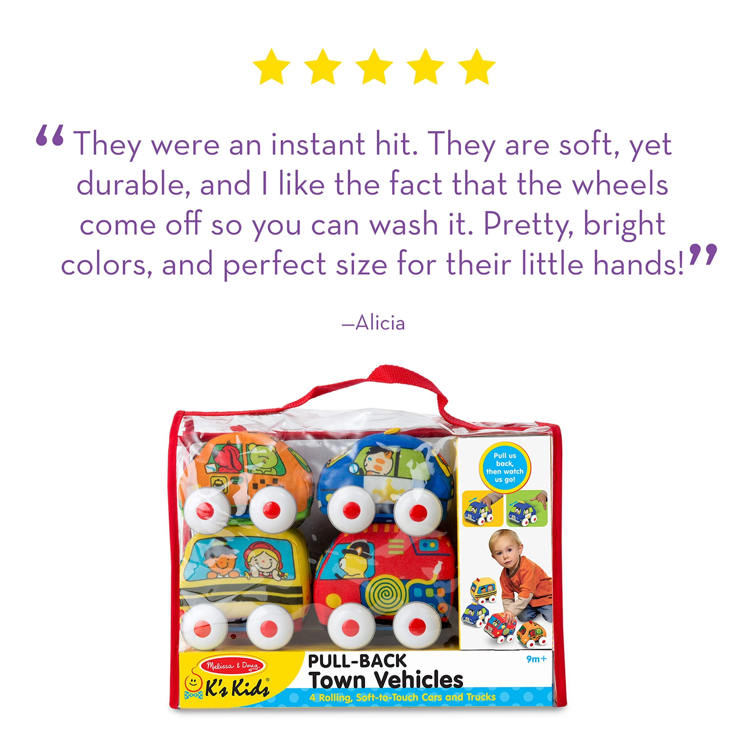 Melissa & Doug comparación con mano de bebé, tamaño ideal para agarre