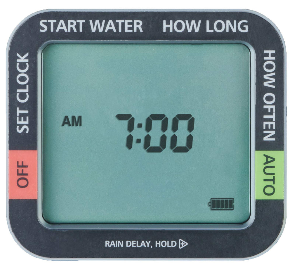 Melnor AquaTimer digital display and buttons for simple programming benefit