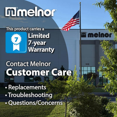 Melnor AquaTimer packaging with manual illustrating warranty and setup guidance benefit