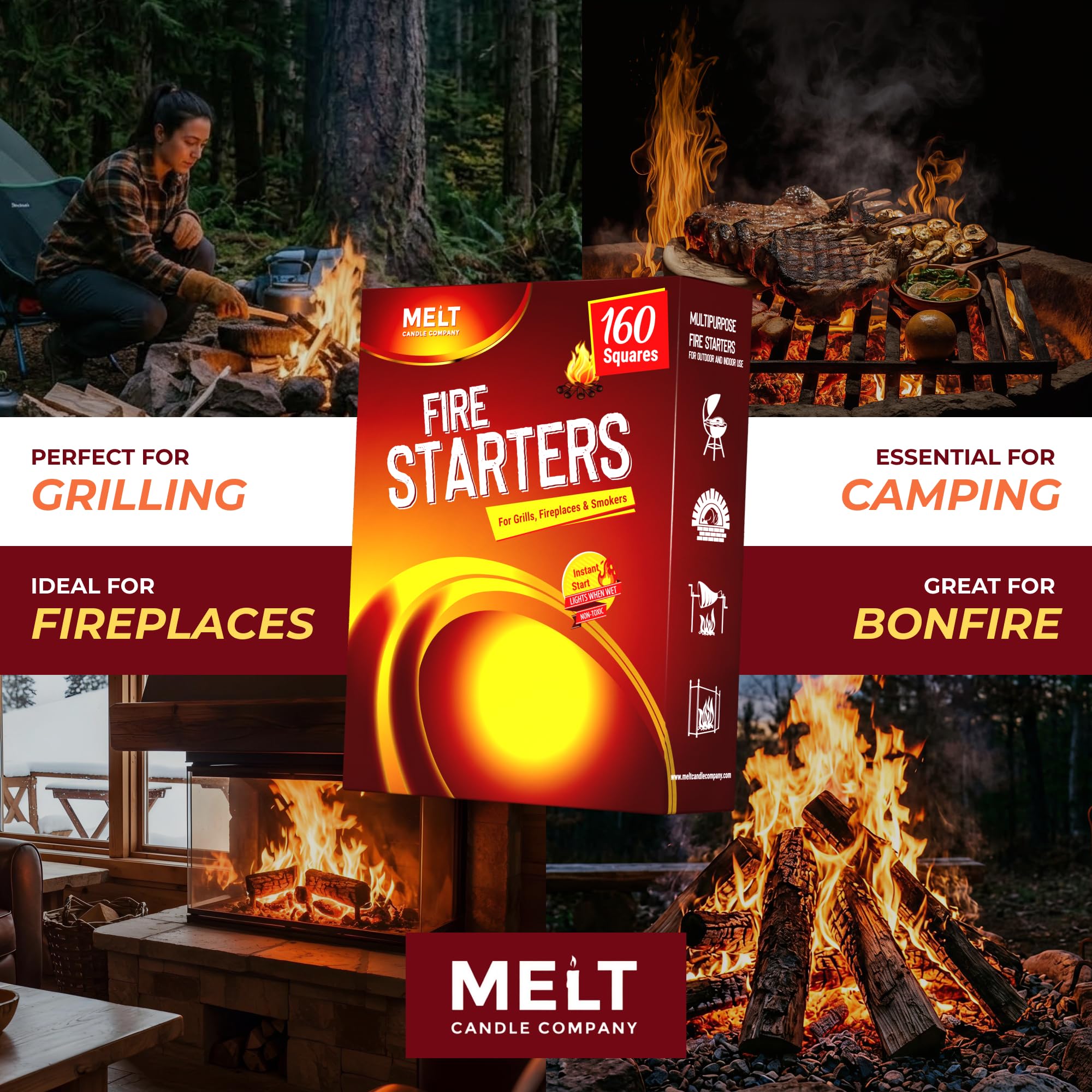 Melt Candle Company bloque en uso bajo carbón de parrilla para encendido rápido