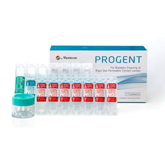 Menicon Progent envase frontal mostrando dosis y beneficios de limpieza profunda