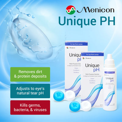 Menicon Unique pH bottle close-up highlighting cap and label clarity