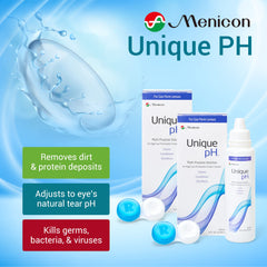 Menicon Unique pH bottle close-up highlighting cap and label clarity