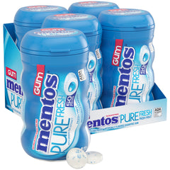 Mentos botella curvada frontal mostrando el paquete y fácil acceso a chicles