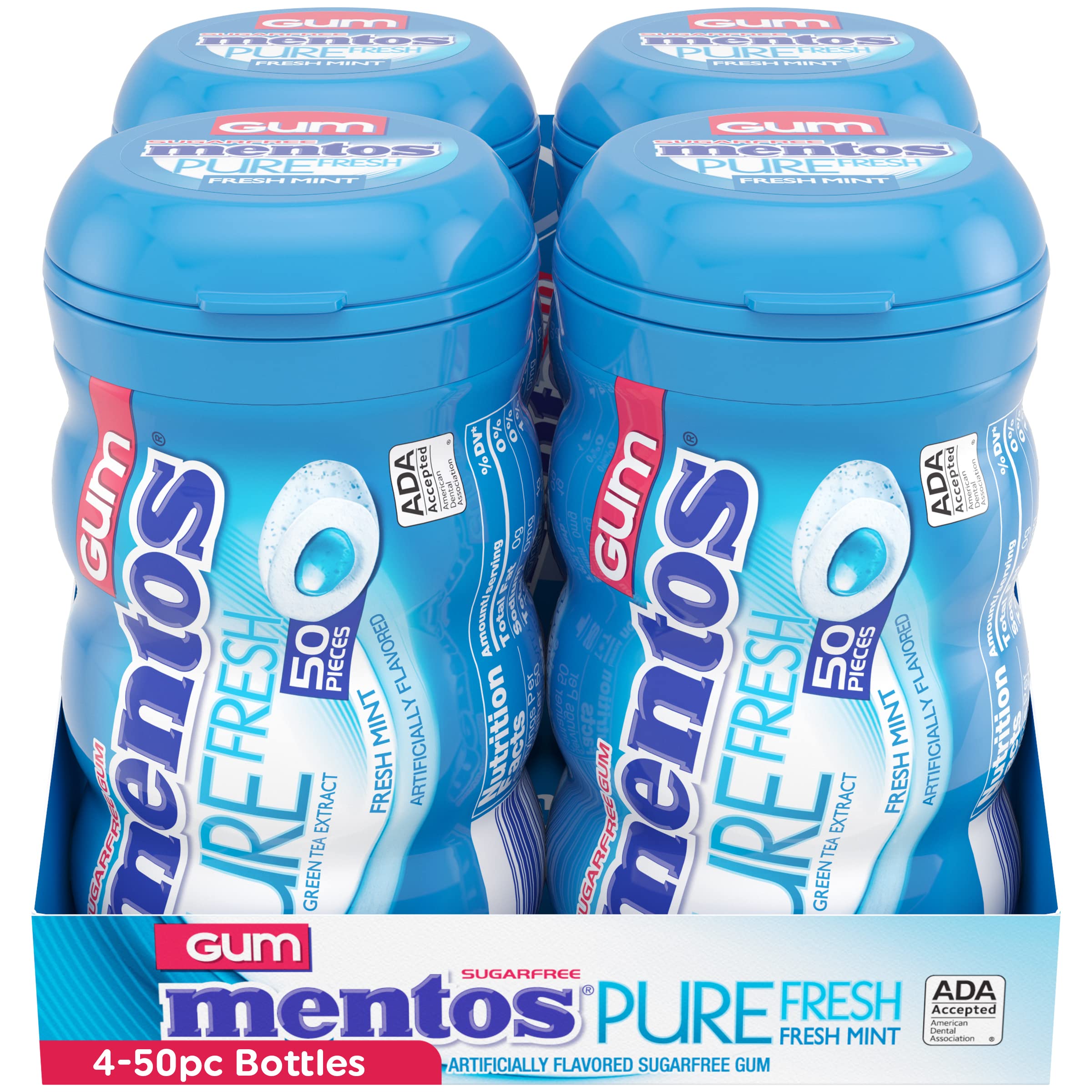 Mentos piezas dispersas sobre mesa mostrando cantidad y color Fresh Mint