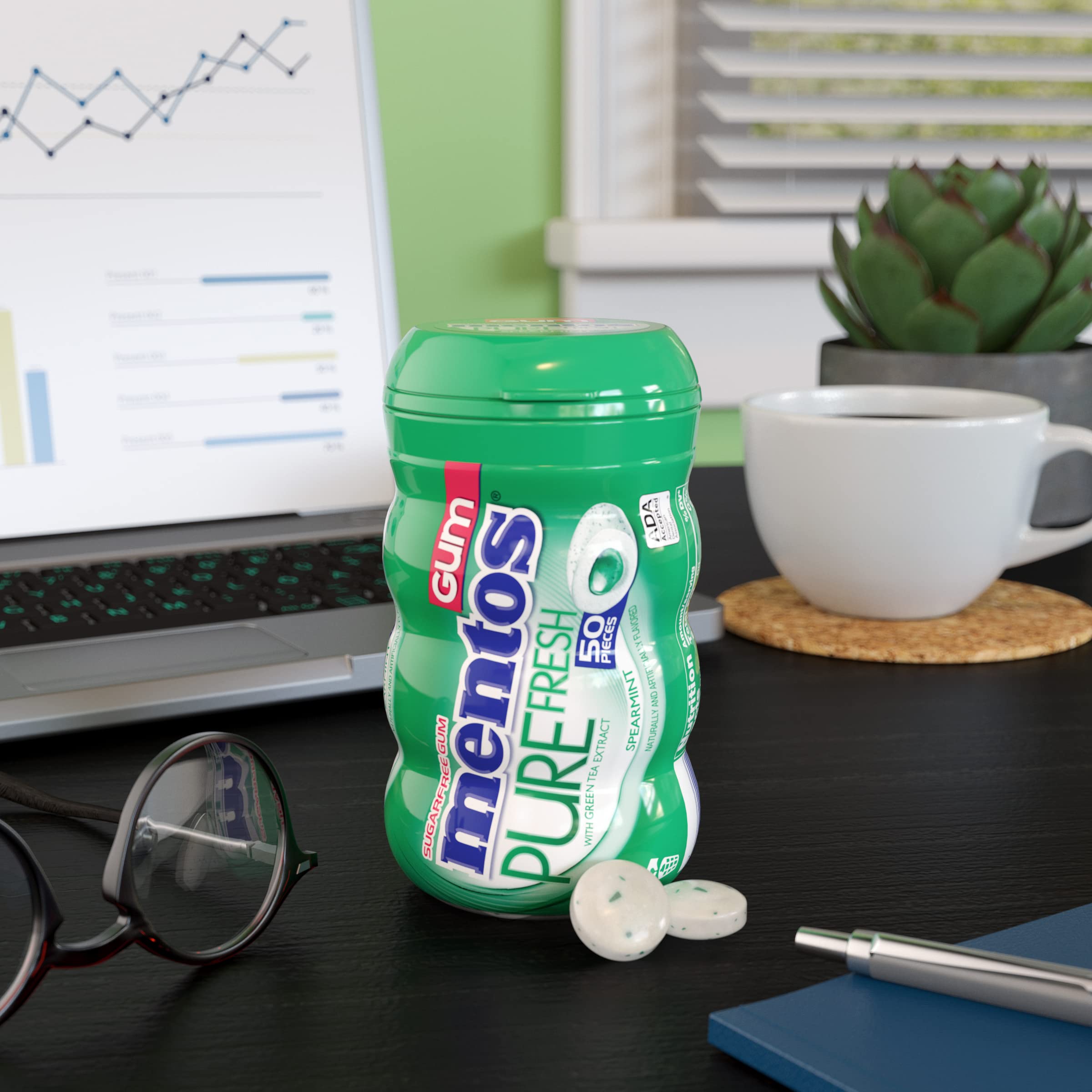 Mentos bottle open close-up showing flip-top cap for easy access and freshness