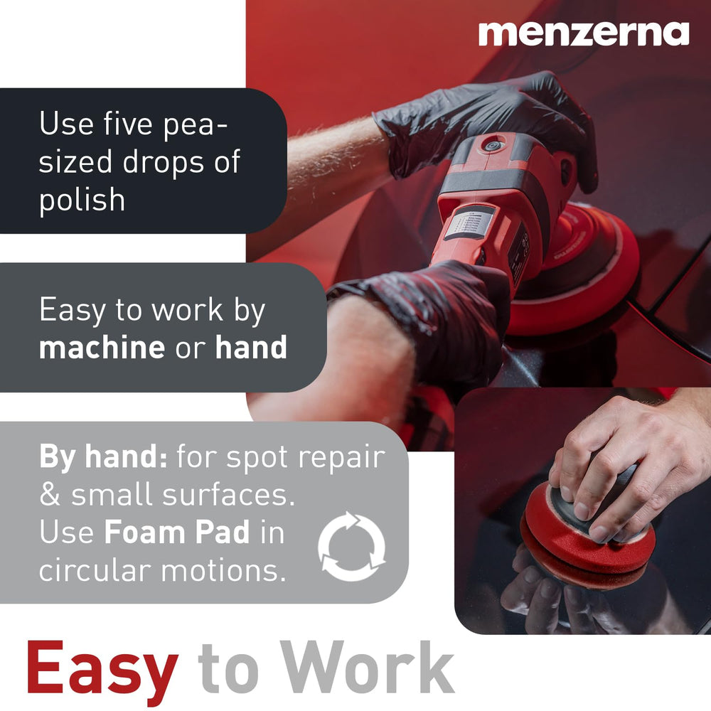 menzerna polisher and pad in action illustrating correct tool pairing and results