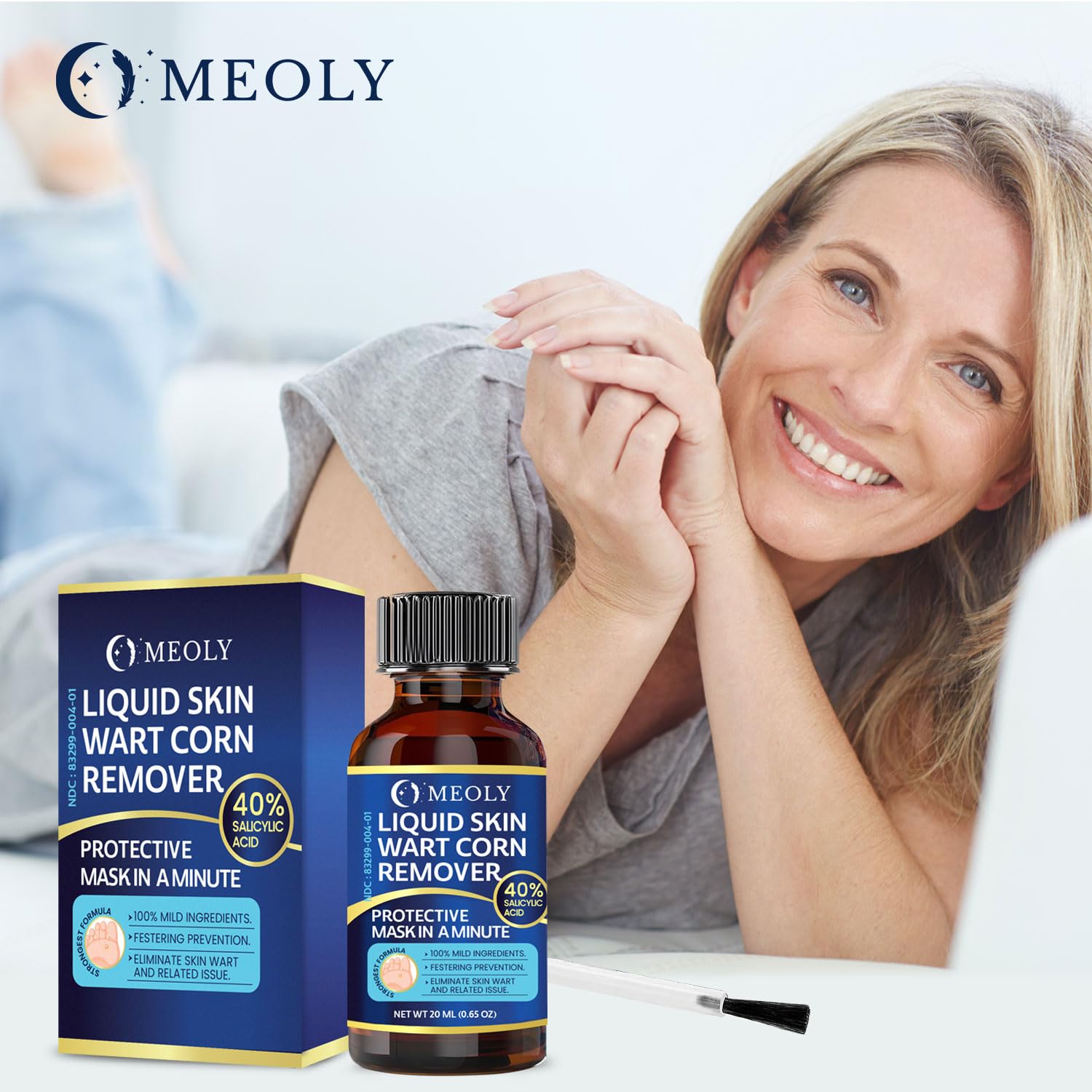 MEOLY etiqueta con ingredientes destacando ácido salicílico 40 por ciento