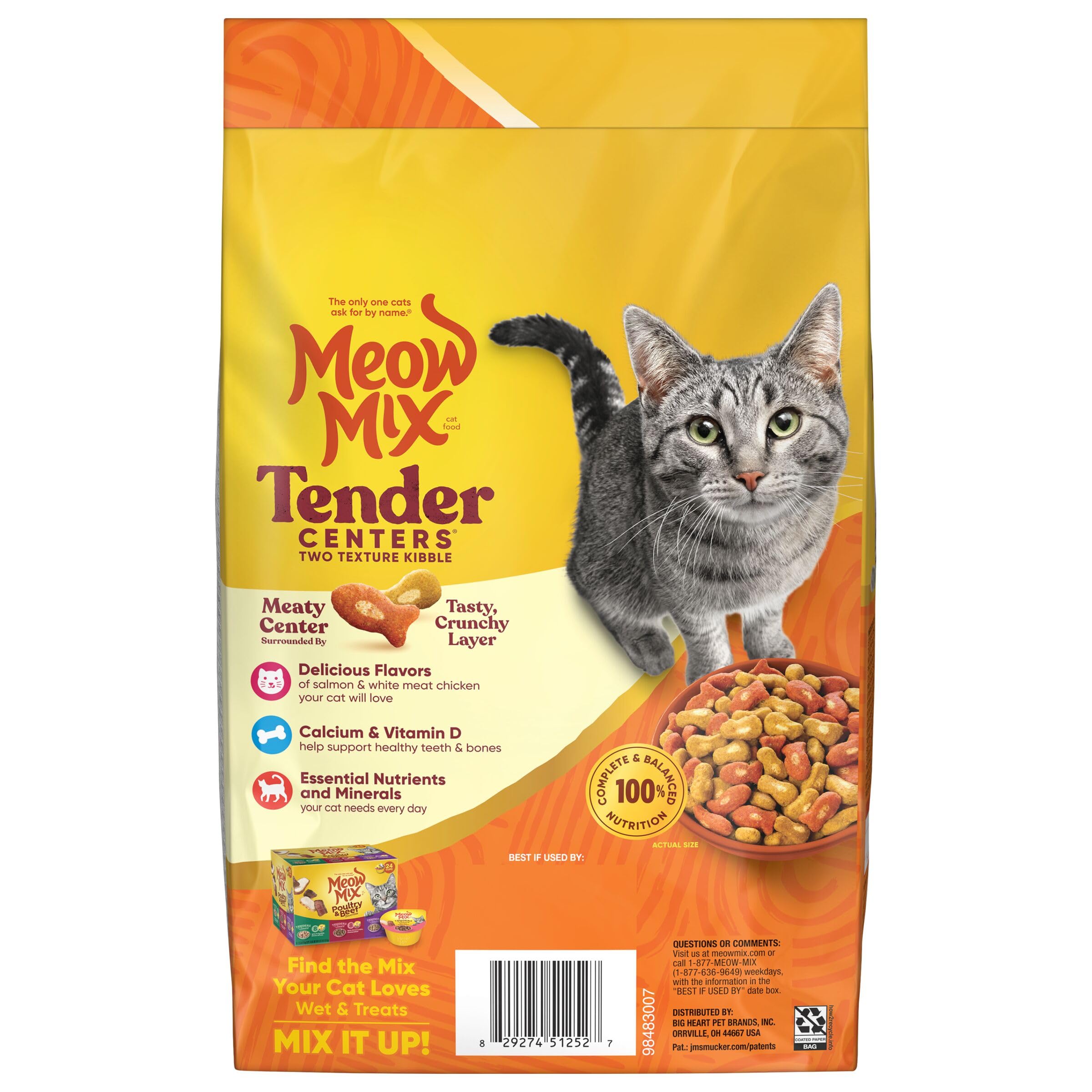Meow Mix cuatro bolsas dispuestas para mostrar el paquete múltiple