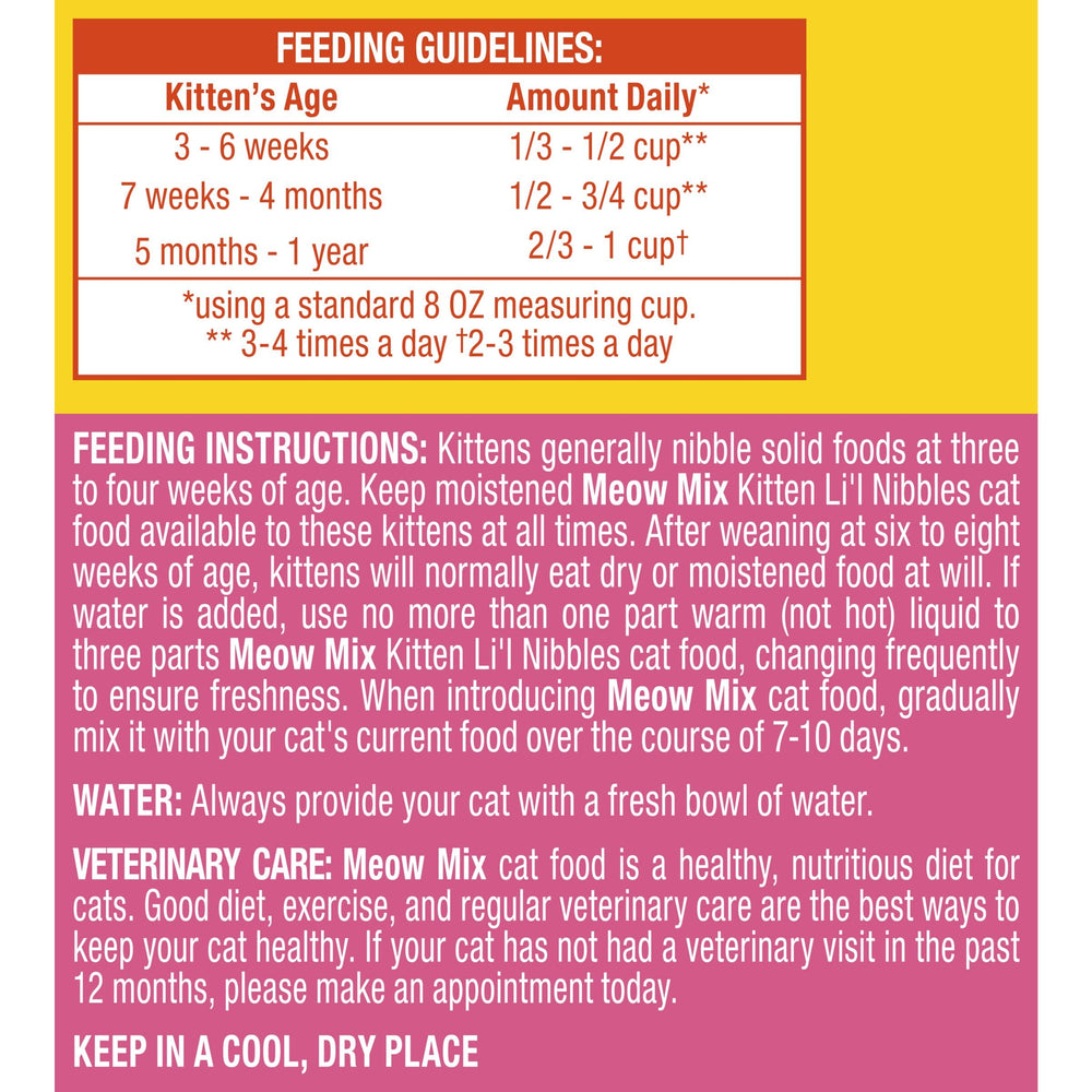 Meow Mix etiqueta con información nutricional clara para cuidadores