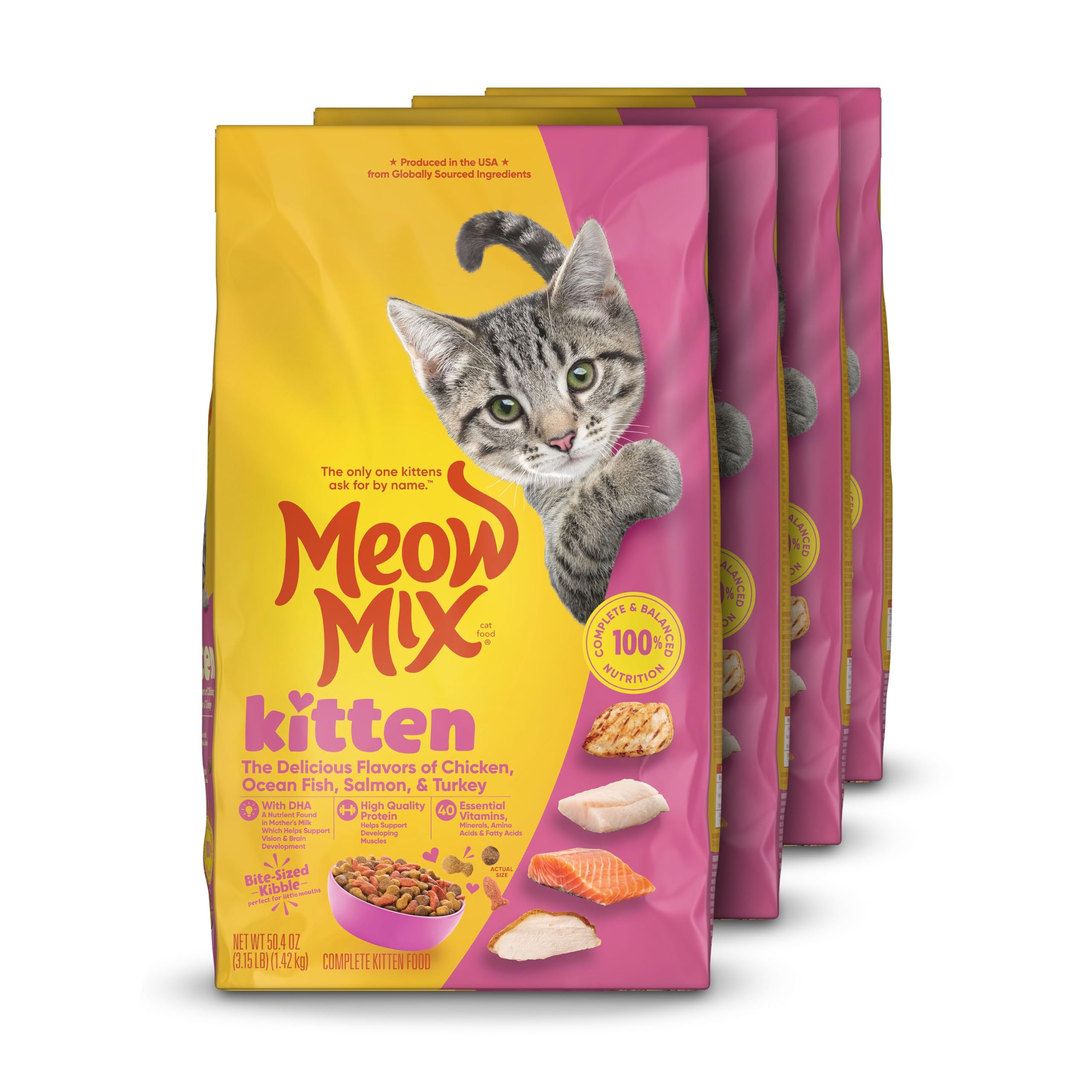 Meow Mix empaque frontal mostrando el pack y beneficios visibles