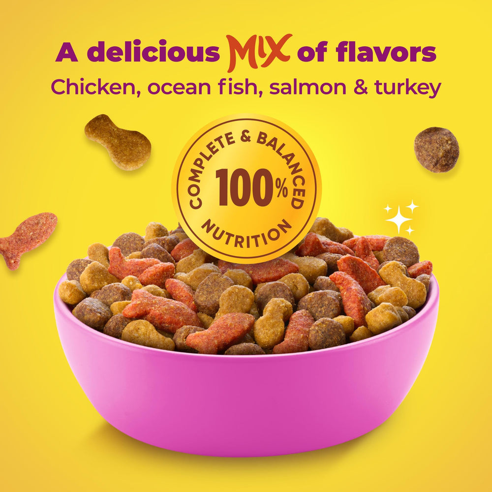 Meow Mix gatito comiendo, aceptación rápida y energía saludable