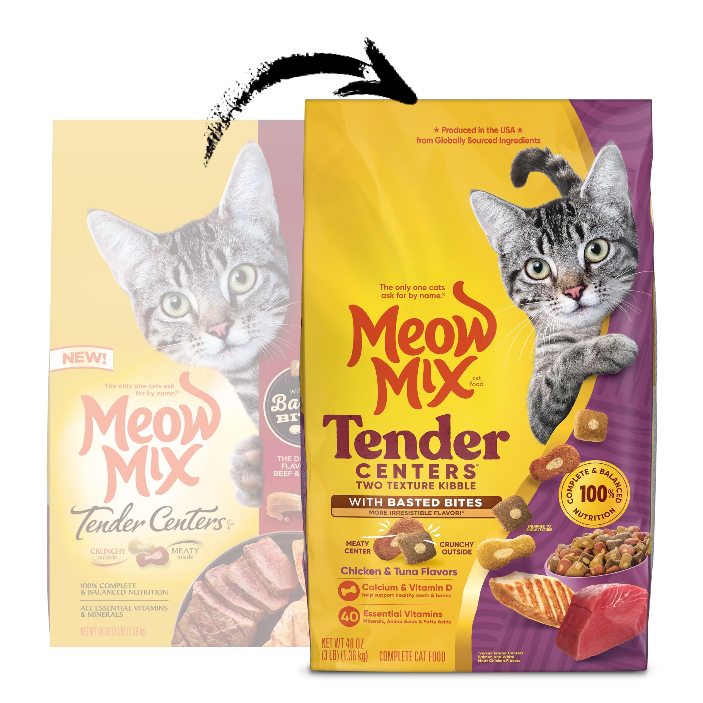 Meow Mix detalle del centro tierno visible para mayor atractivo al paladar