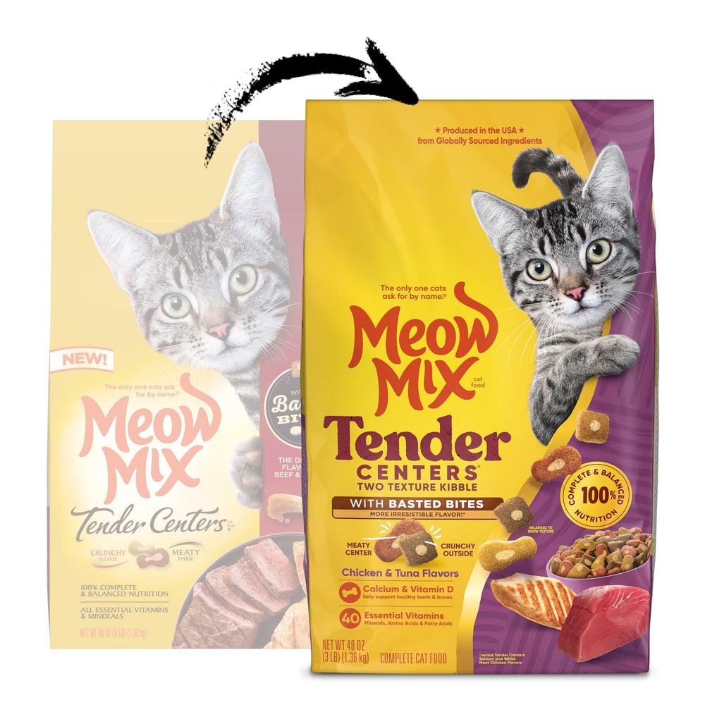 Meow Mix detalle del centro tierno visible para mayor atractivo al paladar
