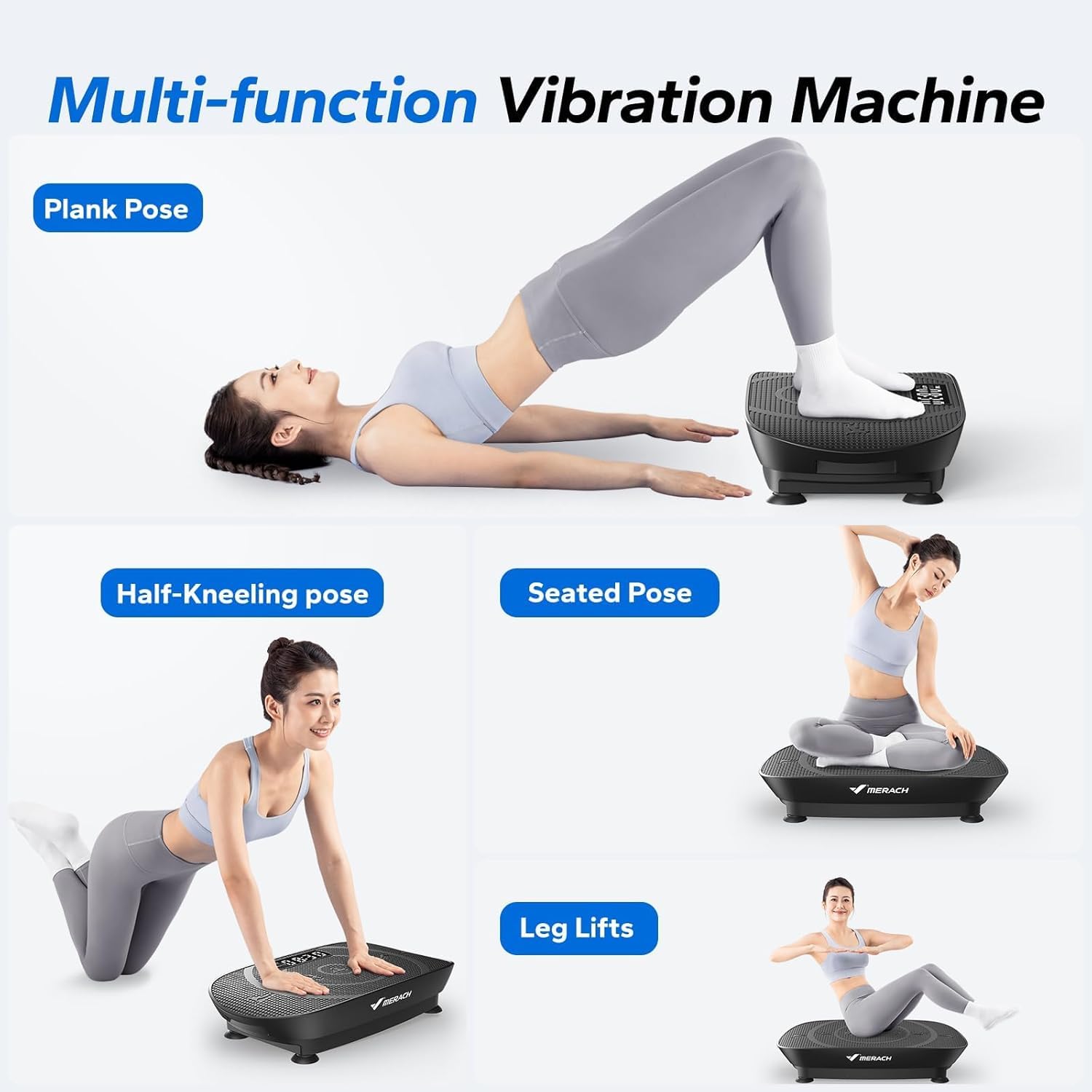 MERACH Bluetooth connectivity illustration showing built-in speakers and music motivation benefit