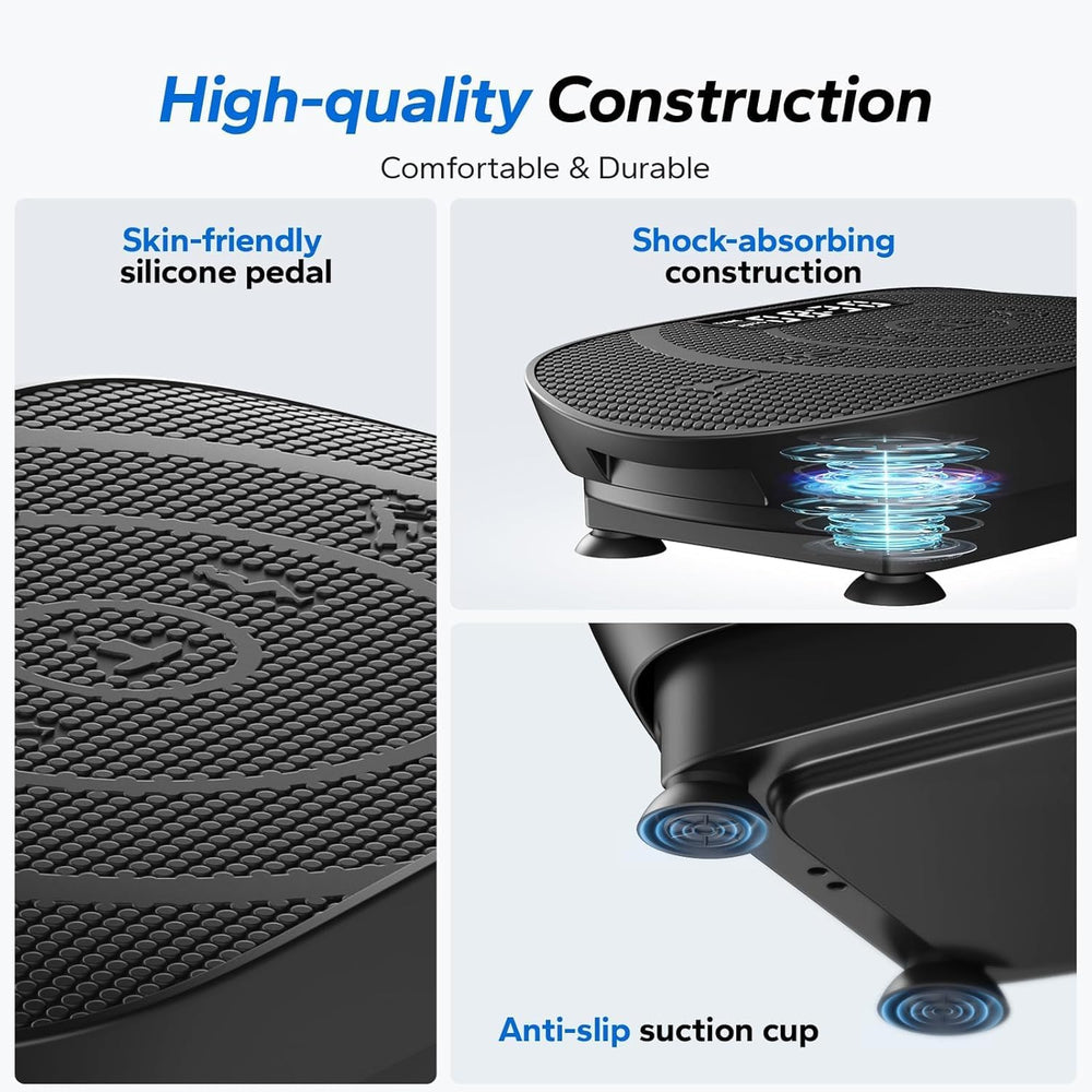 MERACH side profile of stability base showing anti-slip reinforcement and quiet operation benefit