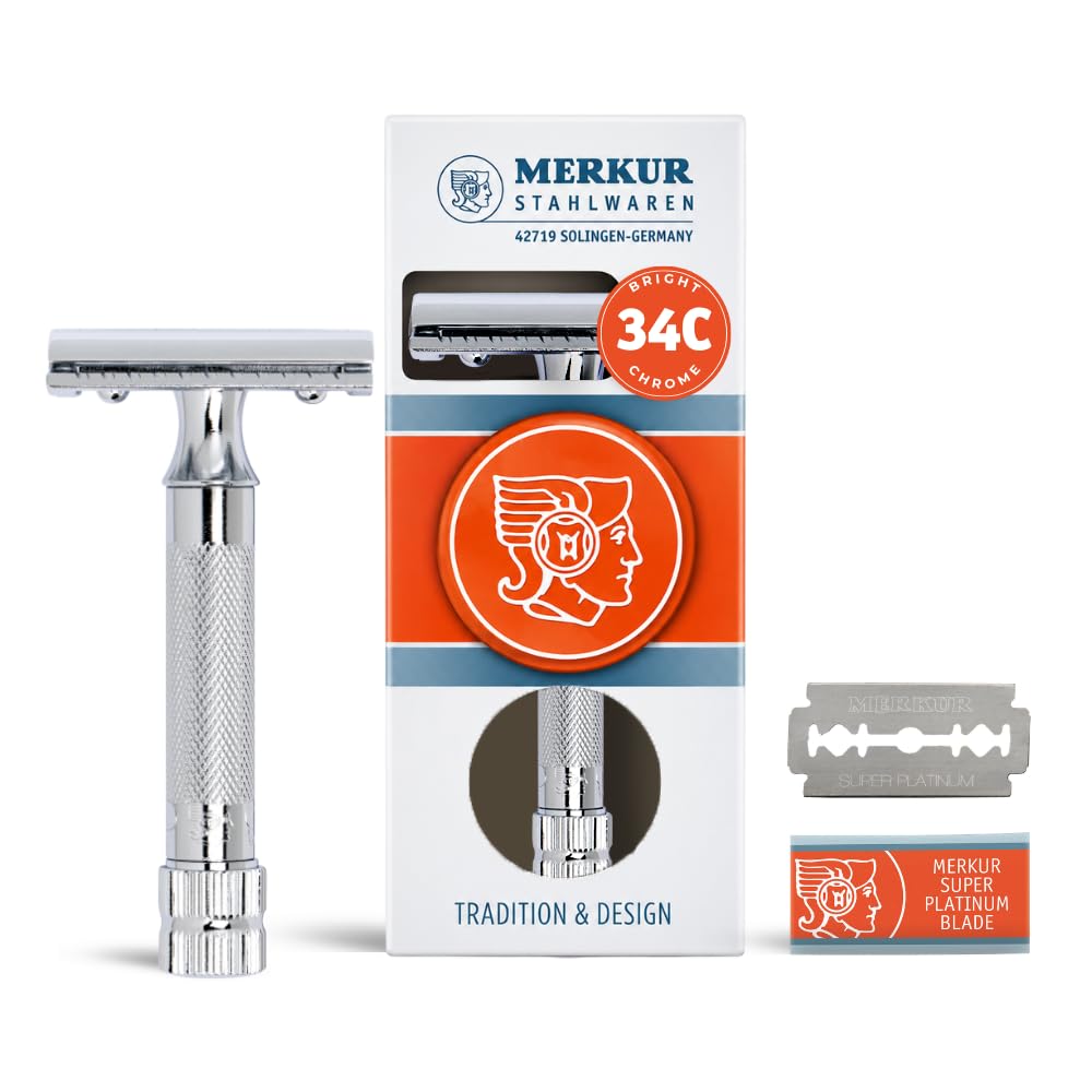 Merkur Mk34c vista frontal cromada mostrando control y durabilidad