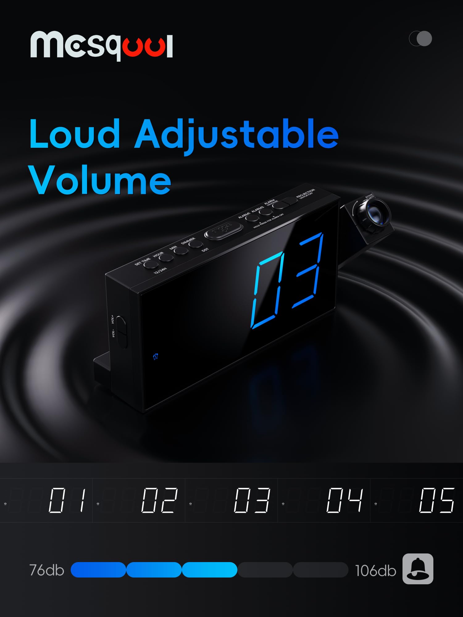 Mesqool botones de doble alarma y gran snooze accesible