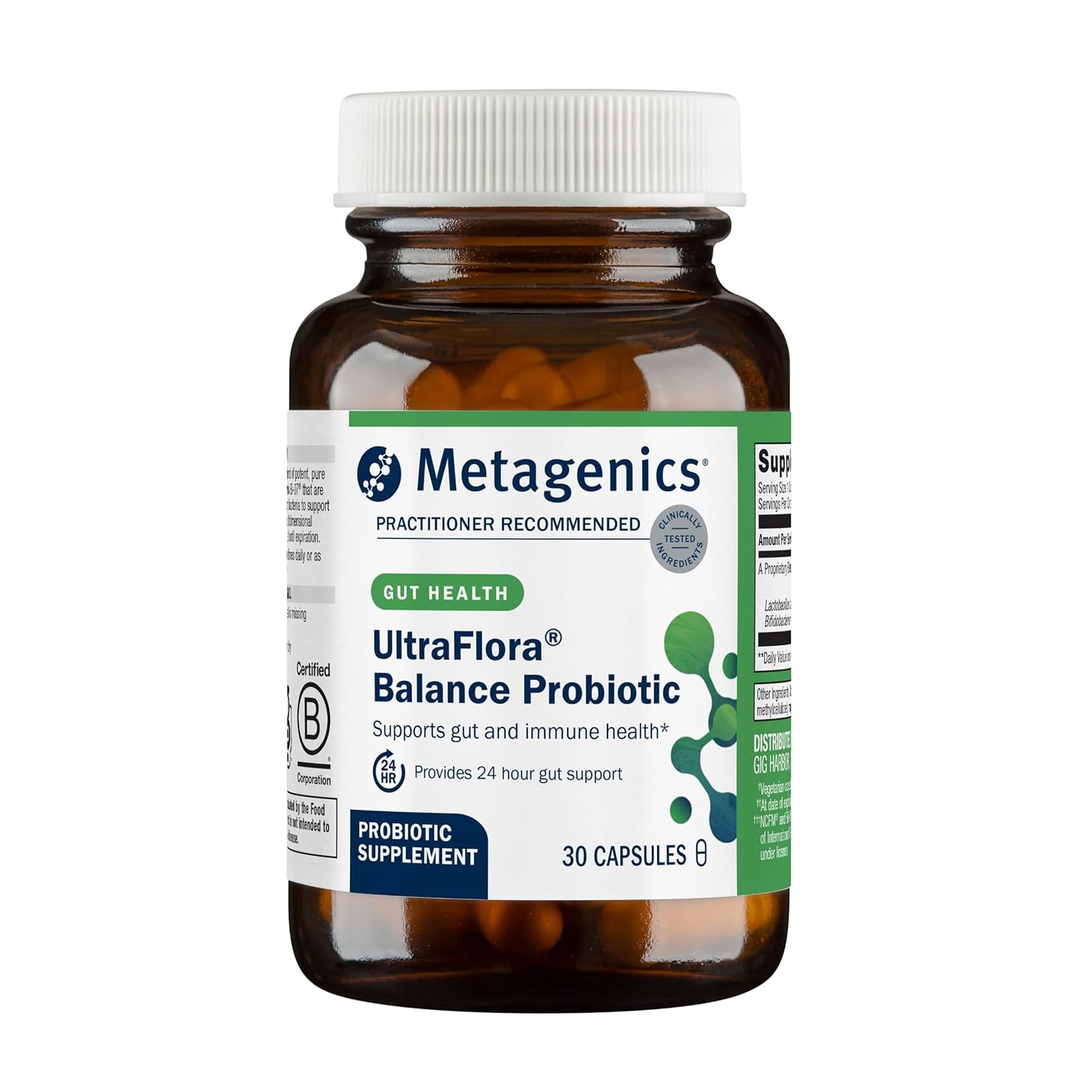 Metagenics UltraFlora balance vista frontal del envase y diseño claro