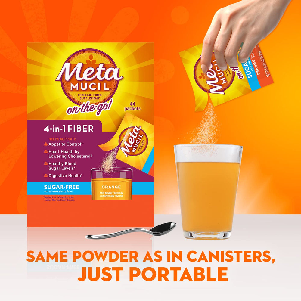Metamucil etiqueta nutricional resaltando información de fibra y sin azúcar