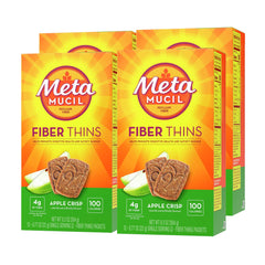 Metamucil envase frontal Apple Crisp mostrando porciones y beneficios de fibra